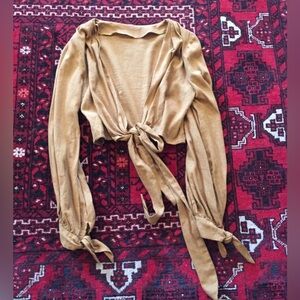 FREE PEOPLE Stylish Contemporary Wrap Top with Ties, Tan, Size: Small, EUC CL-01